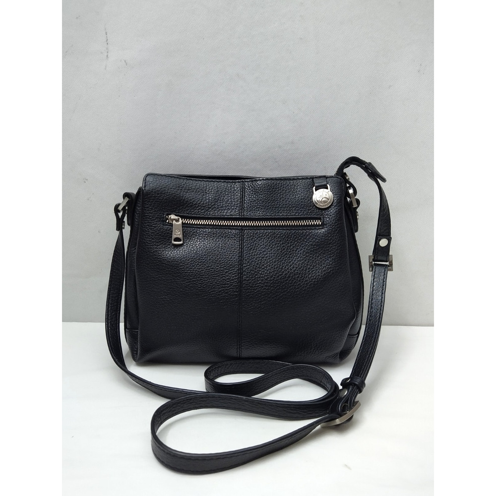 Adax Black Pebbled Leather Zipper Closure Crossbody Bag